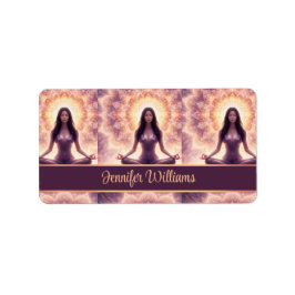 Glowing Mandala Meditation Woman Custom Name Adressaufkleber