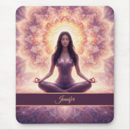 Glowing Mandala Meditation Woman Custom Name Mousepad