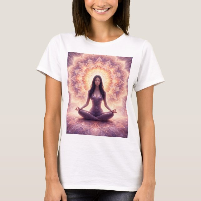 Glowing Mandala Meditation Woman T-Shirt (Vorderseite)