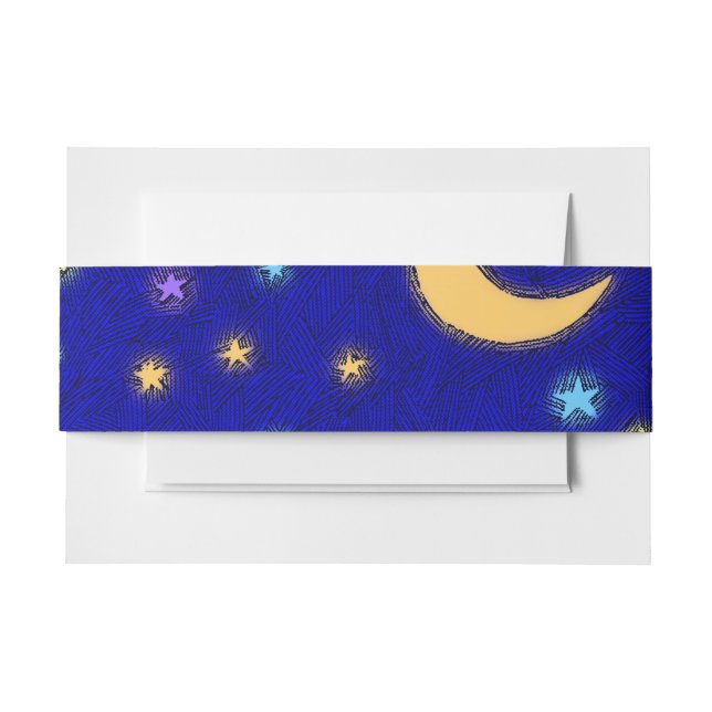 Glowing Moon and Stars Etching Pattern Bands Einladungsbanderole (Vorderseite Beispiel)