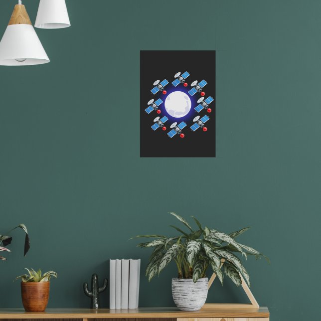 Glowing Moon Orb with Satellite Ring | Cosmic Poster (Wohnzimmer 1)