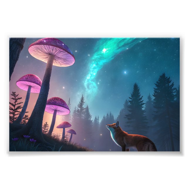 Glowing Mushroom Forest Fox Fantasy Art Fotodruck (Vorne)