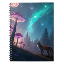 Glowing Mushroom Forest Fox Fantasy Art Notizblock