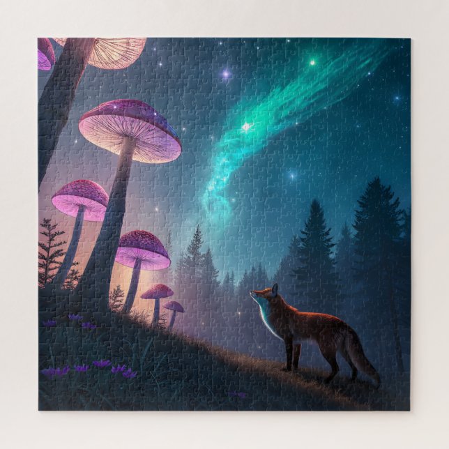 Glowing Mushroom Forest Fox Fantasy Art Puzzle (Vertikal)