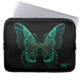 Glowing Neon Green Teal Butterfly Art Laptopschutzhülle