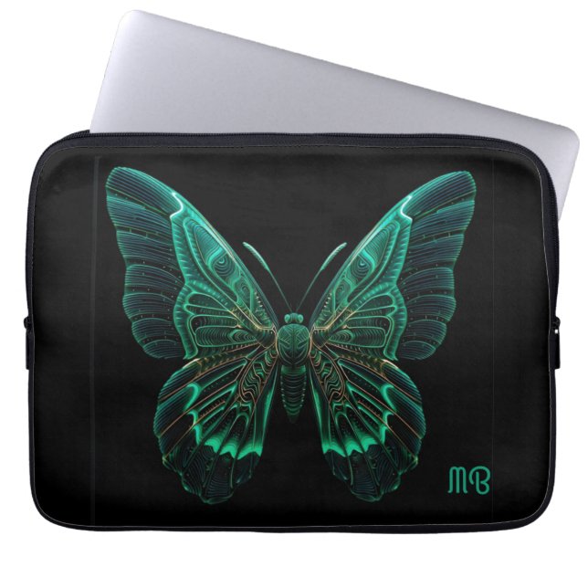Glowing Neon Green Teal Butterfly Art Laptopschutzhülle (Vorderseite)