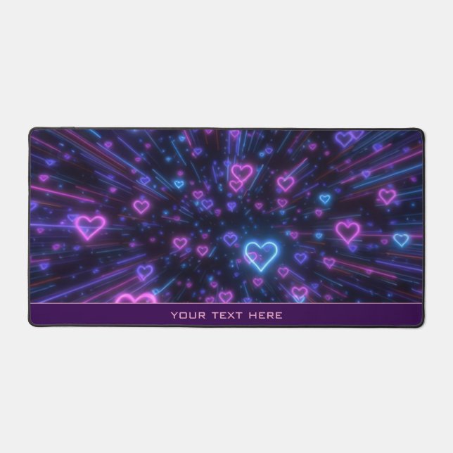 Glowing Neon Heart Galaxy Cosmic Love Burst Schreibtischunterlage (Vorderseite)