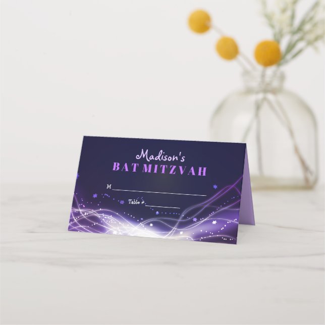 GLOWING NEON STARS Bat Mitzvah Sitzplatz Escort Platzkarte (Vorderseite)