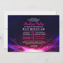 GLOWING NEON STARS FUSCHIA Bat Mitzvah Einladung