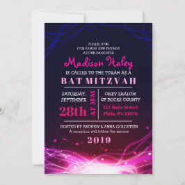 GLOWING NEON STARS FUSCHIA Bat Mitzvah Einladung