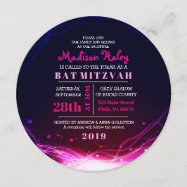 GLOWING NEON STARS FUSCHIA Bat Mitzvah Einladung
