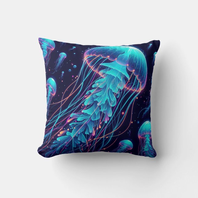 Glowing Ocean: Jellyfish Inspired Throw Pillows Kissen (Vorderseite)