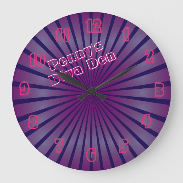 Glowing Pink Diva Den Neon Sign Personalized Große Wanduhr (Vorderseite)