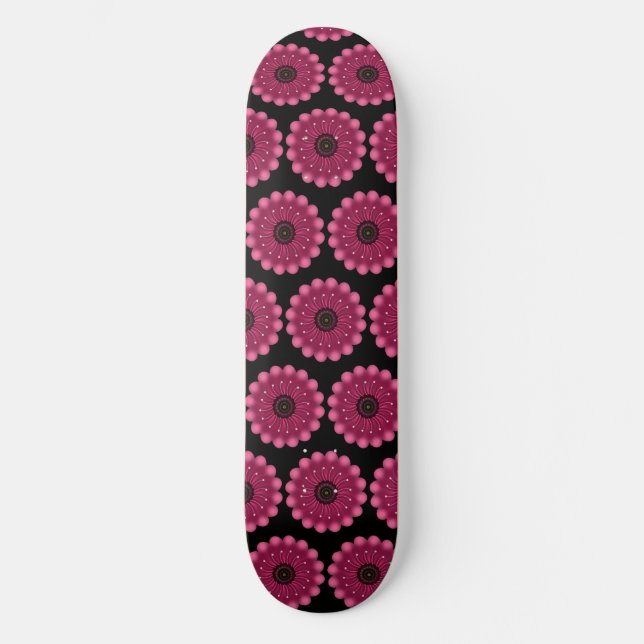 Glowing Pink Fantasy Flower | Abstract Neon Floral Skateboard (Vorderseite)