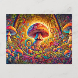 glowing psychedelic mushroom in a magical landscap postkarte