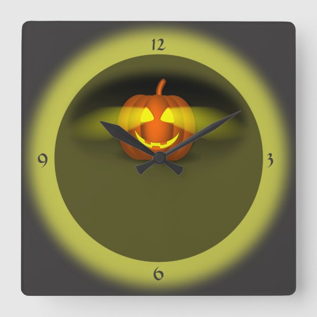 Glowing Pumpkin Quadratische Wanduhr (Vorderseite)