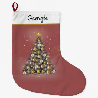 Glowing Star Tree Christmas Stocking – Red Großer Weihnachtsstrumpf