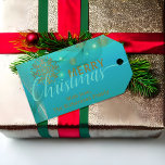 Glowing Teal Winter Wonderland Merry Christmas Geschenkanhänger<br><div class="desc">Personalized Christmas gift tag design featuring gold snowflakes and glowing lights on a gradient teal background. The text is fully customizable. To change it use the Personalize option. For more changes,  such as changes to the font,  font color or text layout,  use the Edit design tool option.</div>