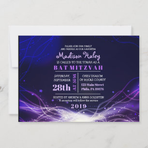 GLOWNNON STARS Bat Mitzvah Einladung Lila