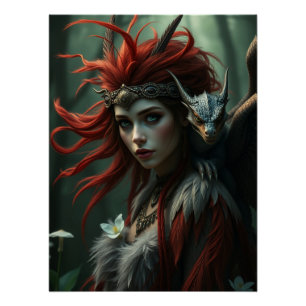 Glows Dragon Fairy Art Poster