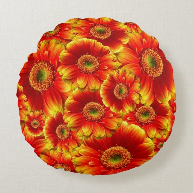 Glows Gerbera Daisies Rundes Kissen (Vorderseite)