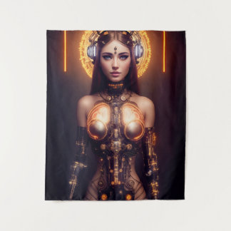 Glows Goddess Cyborg Wandteppich