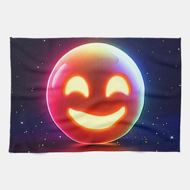 Glows Happy Orb Emoji Geschirrtuch (Horizontal)