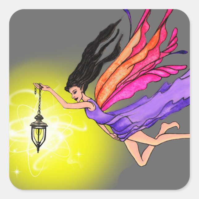 Glows Lantern Fairy Quadratischer Aufkleber (Vorderseite)