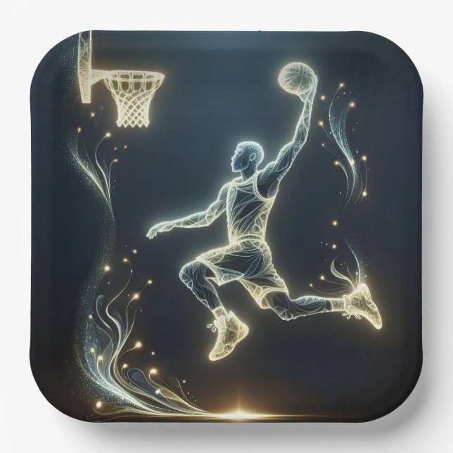 Glows Neon Basketball Player Pappteller (Vorderseite)