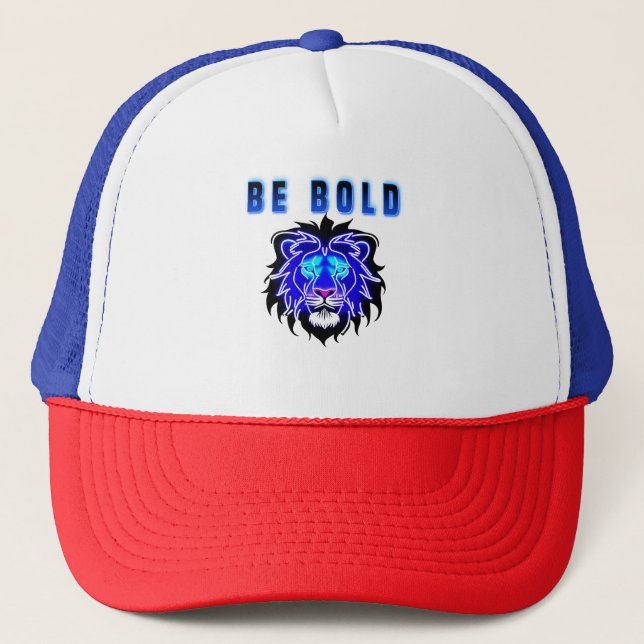 Glows Neon Blue Lion Head Truckerkappe (Vorderseite)