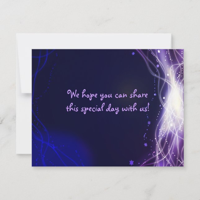 Glows Neon Stars Bat Mitzvah REPLY Card RSVP Karte (Vorderseite)