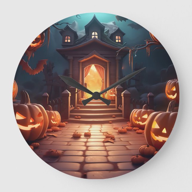 Glows Pumpkin Halloween Große Wanduhr (Vorderseite)
