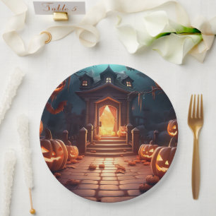 Glows Pumpkin Halloween Pappteller