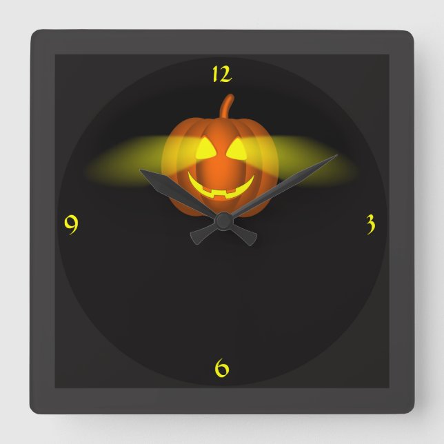 Glows Pumpkin- Quadratische Wanduhr (Vorderseite)