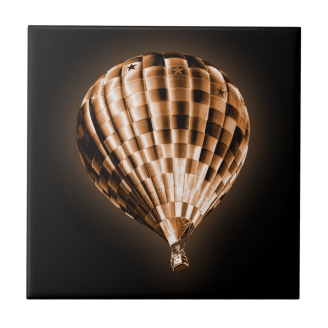 Glowy Golden Hot Air Ballon auf Schwarz Fliese (Vorderseite)