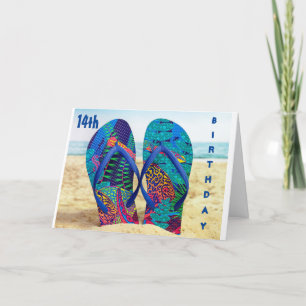 GLÜCK *14.* GEBURTSTAG MIT FLIP FLOPS-Karte Karte