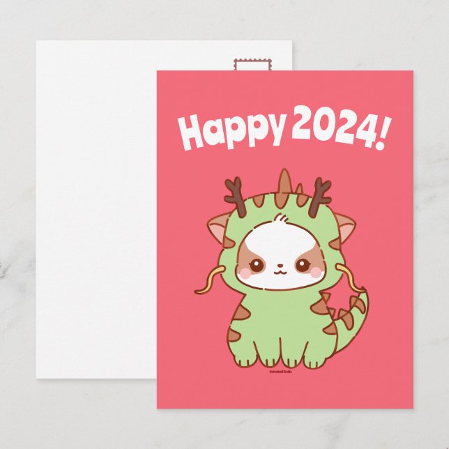 Glück 2024 Neujahr Postkarte Jahr des Drachen (Vorne/Hinten)