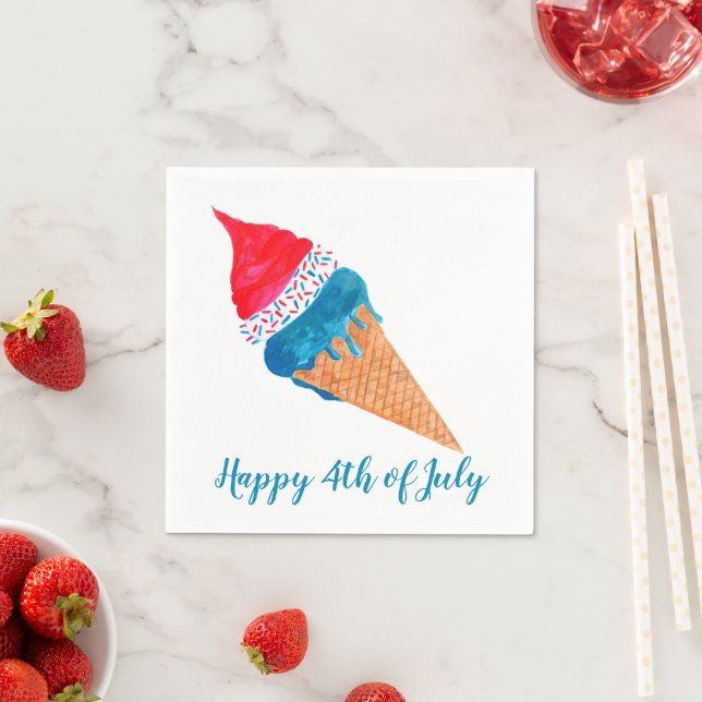 Glück 4. Juli Wasserfarbeis Serviette (Beispiel)