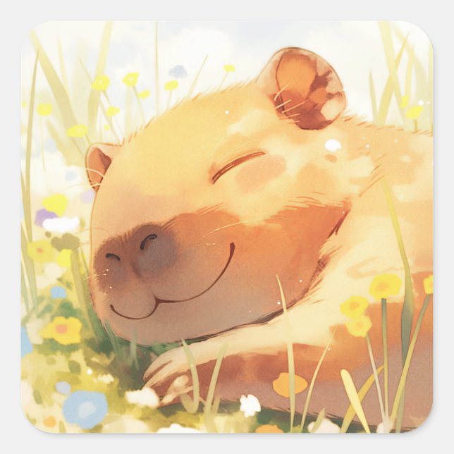 Glück als Capybara Quadratischer Aufkleber (Vorderseite)