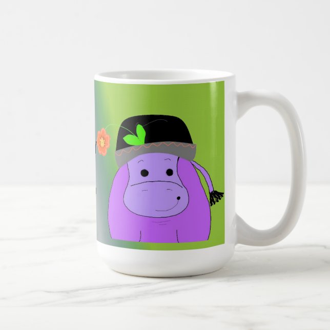 Glück als Hippo - Lila Hippopotamus Kaffeetasse (Rechts)