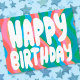 GLÜCK BIRTHDAY Groovy Bubble Letters CUSTOM Bday Postkarte (Colorful wavy stripes happy birthday postcard. Add your own text to the back side.)