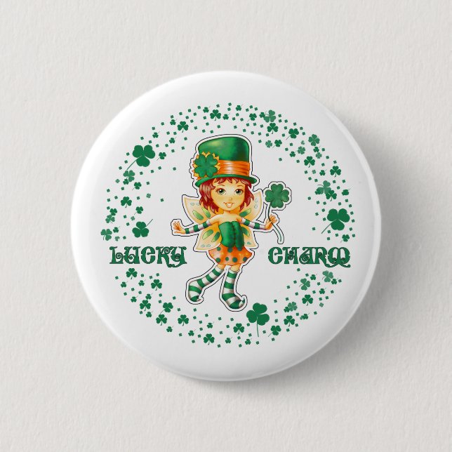 Glück Charm. Fairy Irish Girl St. Patrick's Day Button (Vorderseite)