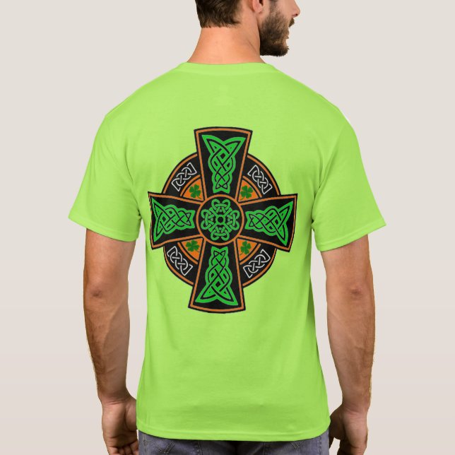 Glück des irischen Symbol keltischen Kreuz-Kleebla T-Shirt (Rückseite)