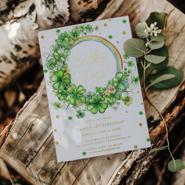 Glück Eins | St. Patrick's Day 1. Geburtstag Folieneinladung (Von Creator hochgeladen)