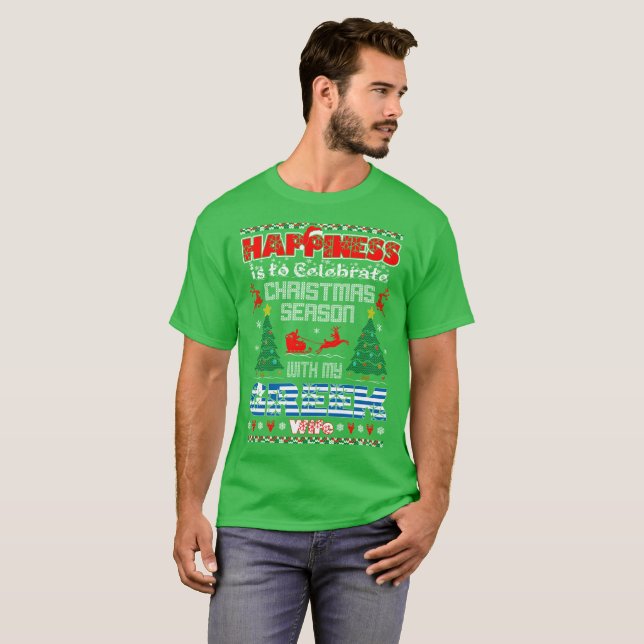 Glück feiert Weihnachtsgriechische T-Shirt (Vorne ganz)