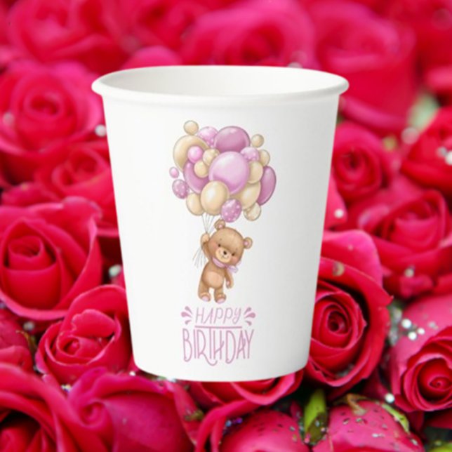 GLÜCK Geburtstag pink Teddy Pappbecher (Happy 1st Birthday to Your Sweet Girl!)