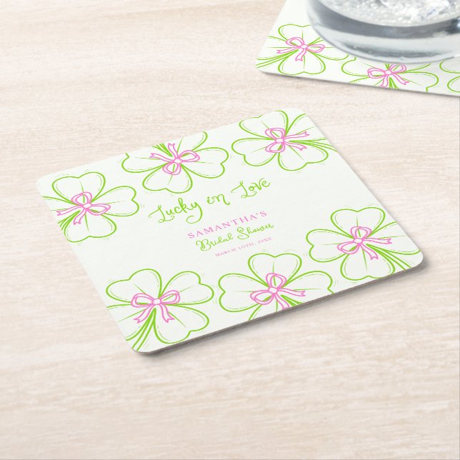 Glück im Liebeskleeblatt Rosa Grün  Brautparty Rechteckiger Pappuntersetzer (angewinkelt)