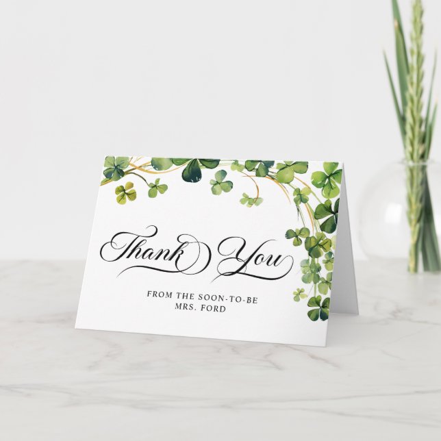 Glück in der Liebe Brautparty Grünes Kleeblatt Dankeskarte (Vorderseite)