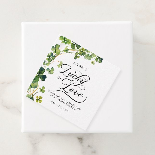 Glück in der Liebe Brautparty Grünes Kleeblatt Geschenkanhänger (Beispiel)