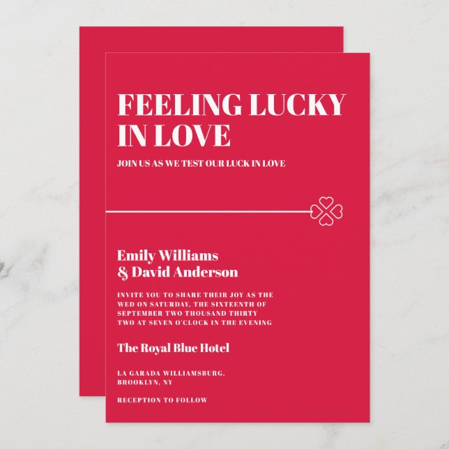 Glück in der Liebe Crimson Red Minimal Wedding Einladung (Vorne/Hinten)